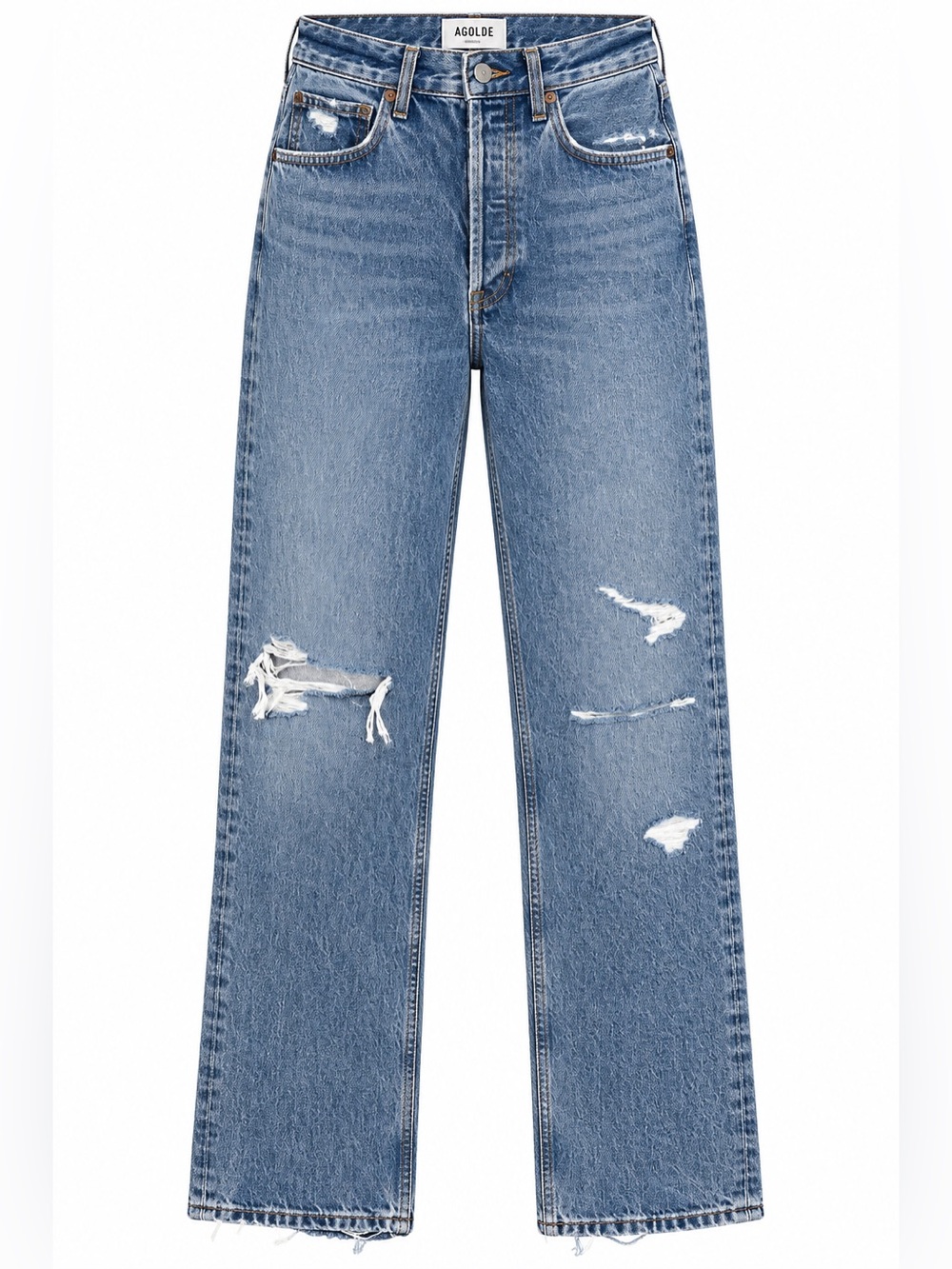 AGOLDE Organic Cotton Size 24 Distressed High Rise Straight Leg Denim Jeans